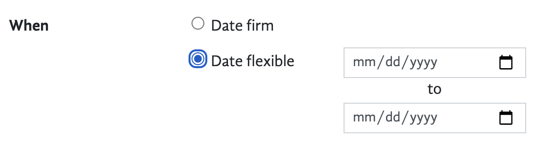 Date fields with flexible dates toggled